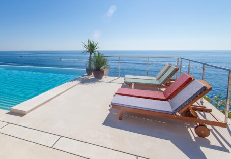 Luxury swimming pool and blue water